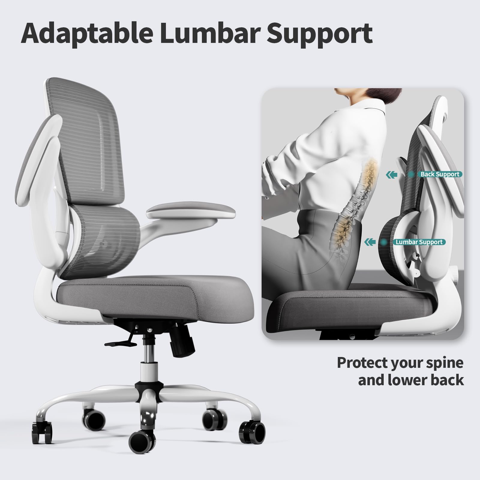 Office Chair - Ergonomic Desk Chair with Adjustable Lumbar Support, Mesh Computer Chair, Executive Chairs for Home Office Comfortable Lumbar Support (White)