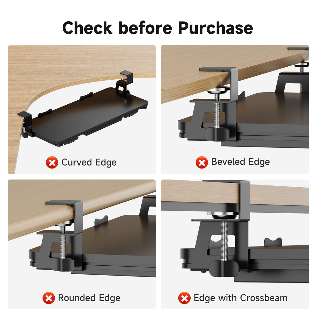 Keyboard Tray Under Desk with Storage Drawer Large C-Clamp 26.7”(31” Including Clamps) x 11.8” Slide-Out Platform Computer Drawer Pull Out Keyboard & Mouse Tray