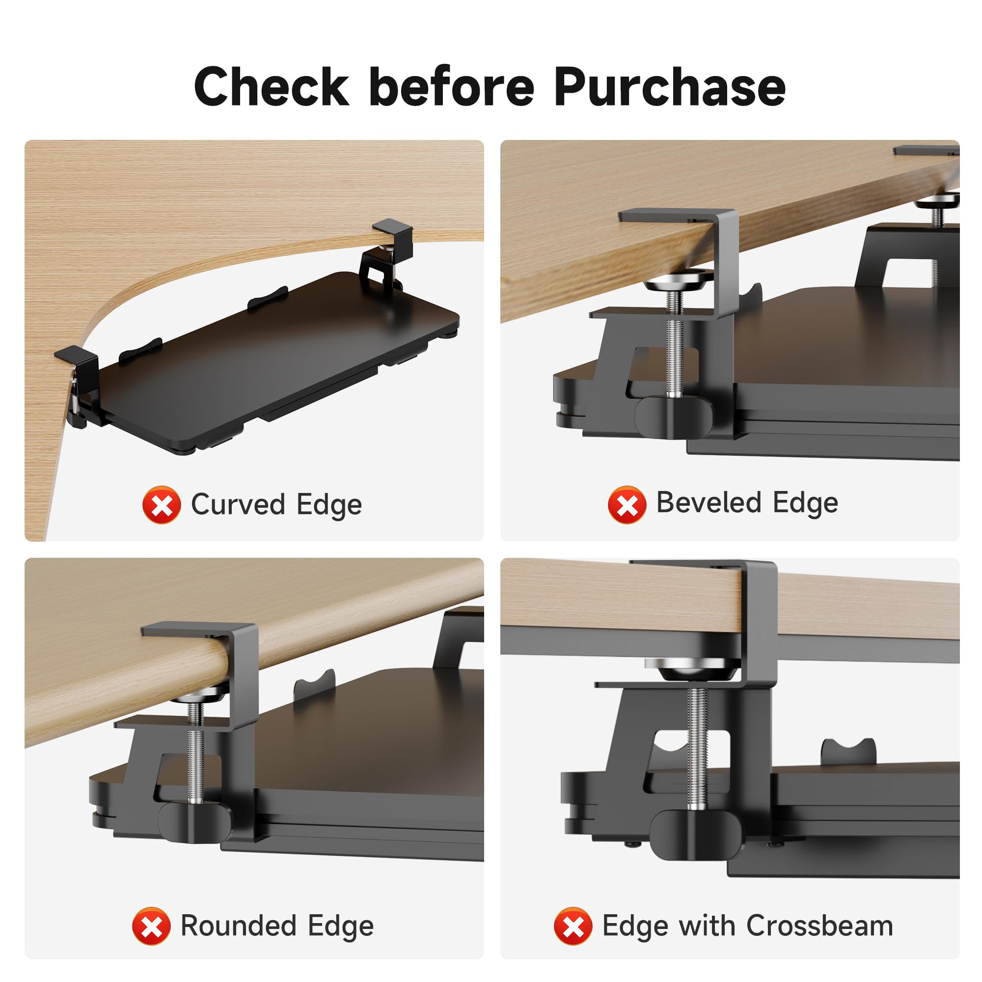 Keyboard Tray Under Desk with Storage Drawer Large C-Clamp 26.7”(31” Including Clamps) x 11.8” Slide-Out Platform Computer Drawer Pull Out Keyboard & Mouse Tray