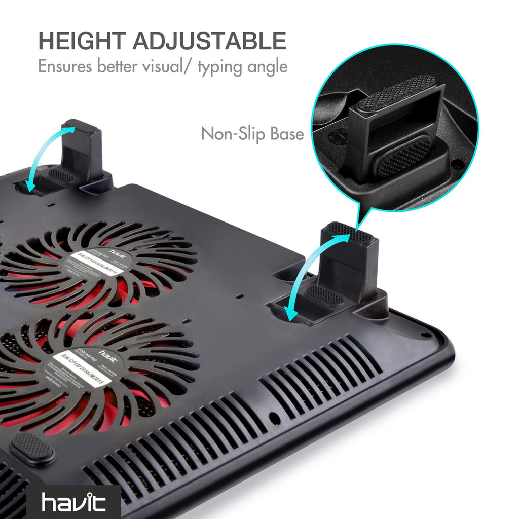 15.6-17 Inch Laptop Cooler Cooling Pad - Slim Portable USB Powered (3 Fans) (Black+Red)