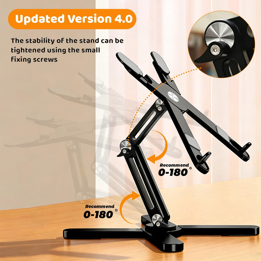 Rotating Laptop Stand, Adjustable Height & Angle, Ergonomic Metal Riser for Desk Collaborative Work, Fully Foldable for Easy Storage, Fits All MacBook & Laptops up to 16 inches, Black