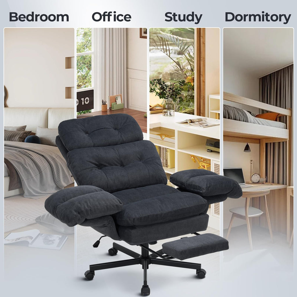 Criss Cross Office Chair with Foot Rest, Big and Tall Office Desk Chair with Flip Armrests for Pets & Cross Legged Sitting, Comfy Executive Ergonomic Reclining Computer Gaming Vanity Chair, Grey