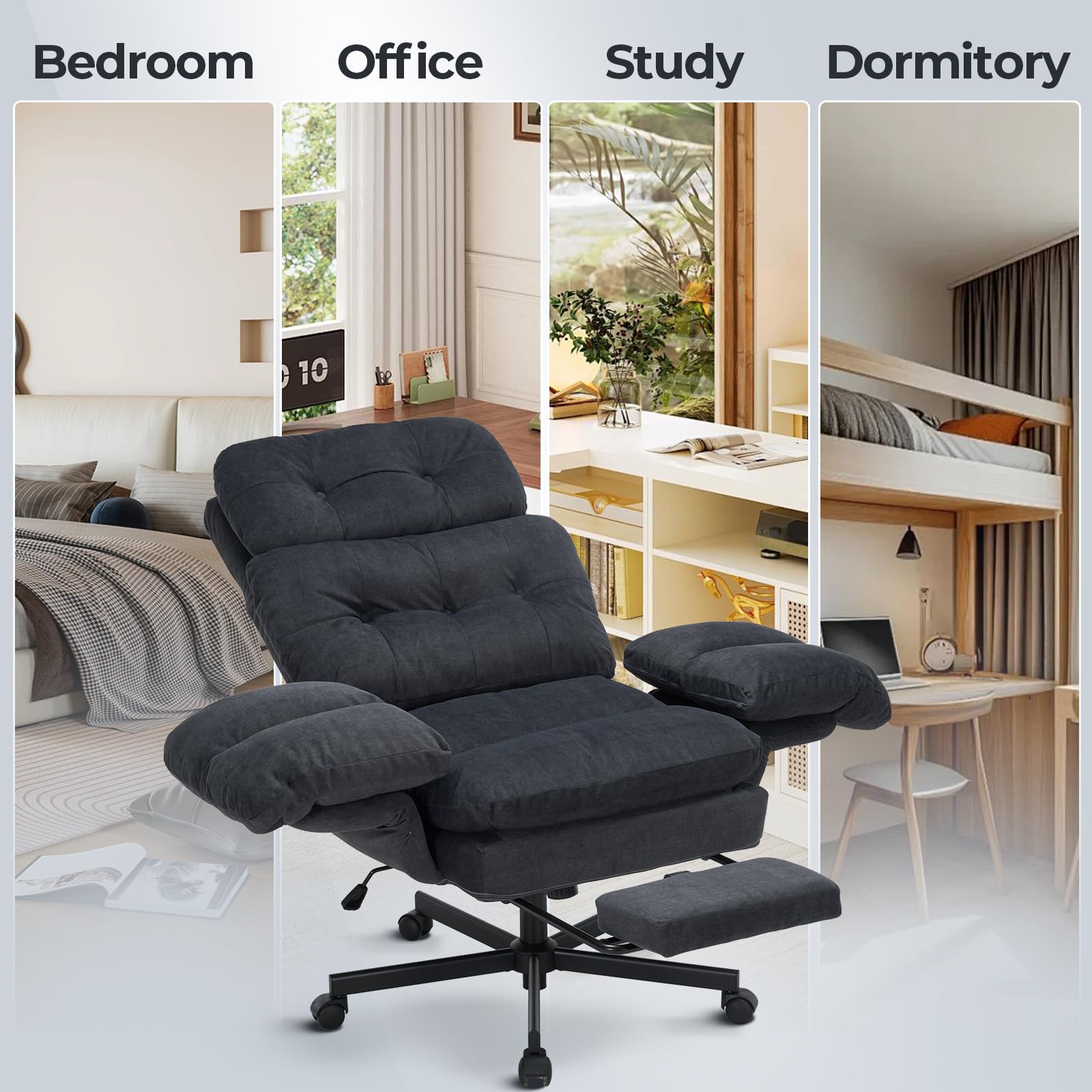 Criss Cross Office Chair with Foot Rest, Big and Tall Office Desk Chair with Flip Armrests for Pets & Cross Legged Sitting, Comfy Executive Ergonomic Reclining Computer Gaming Vanity Chair, Grey