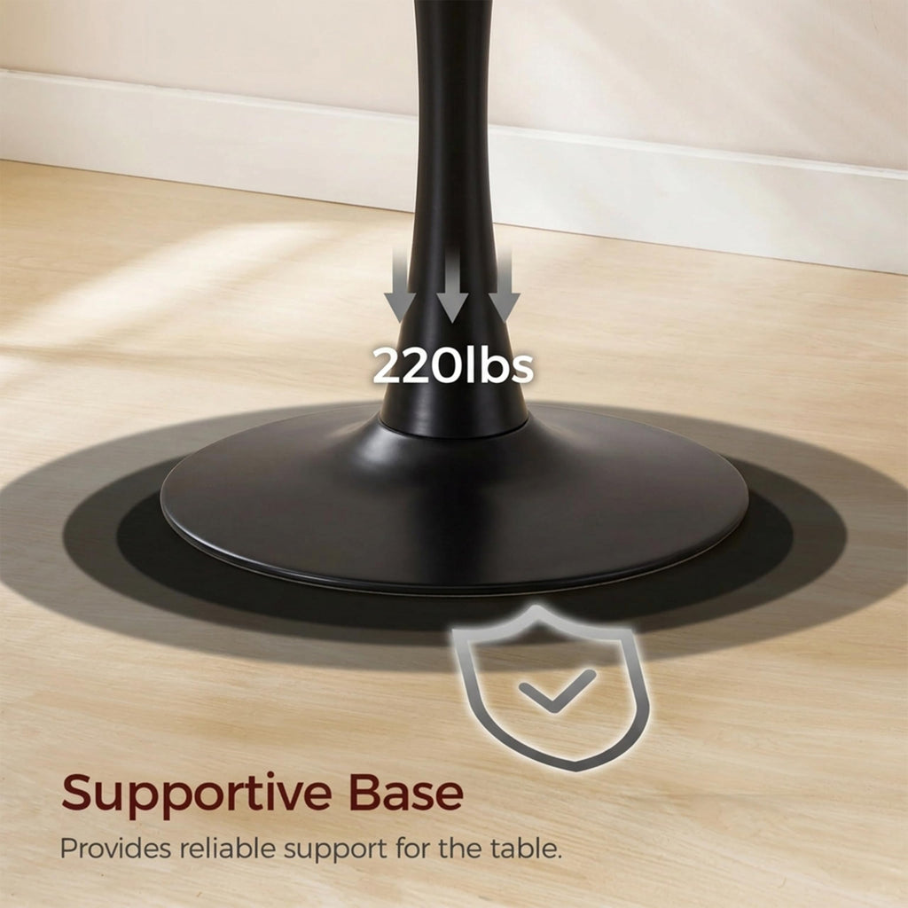Sybrioka 27.6" Marble Round Tulip Table, Mid-Century Modern Style Dining Table with Black Pedestal Base for 2-4 People, Featuring A Marble Tabletop for Kitchen, Dining Room, Cafe (Dark Grey)