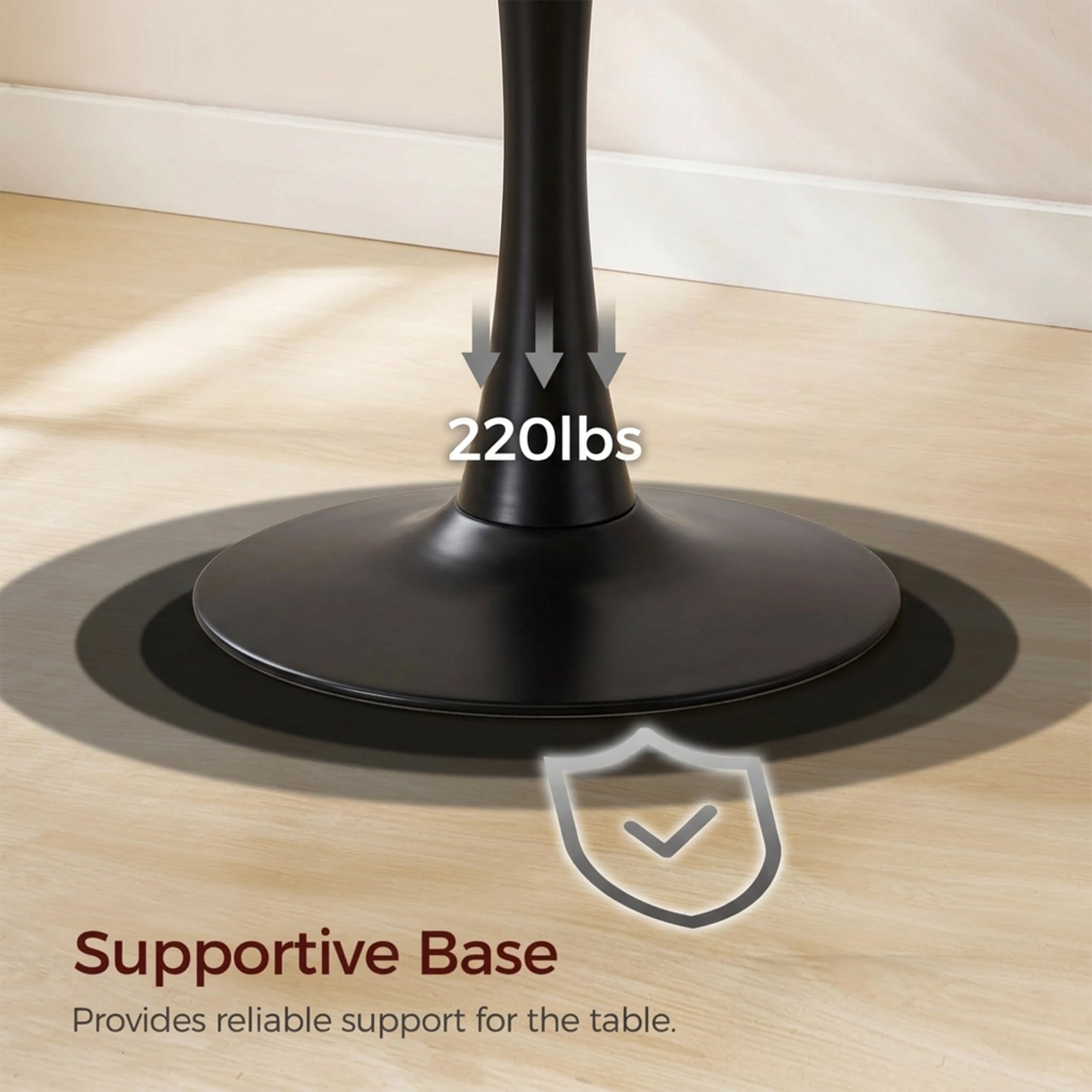 Sybrioka 27.6" Marble Round Tulip Table, Mid-Century Modern Style Dining Table with Black Pedestal Base for 2-4 People, Featuring A Marble Tabletop for Kitchen, Dining Room, Cafe (Grayish White)