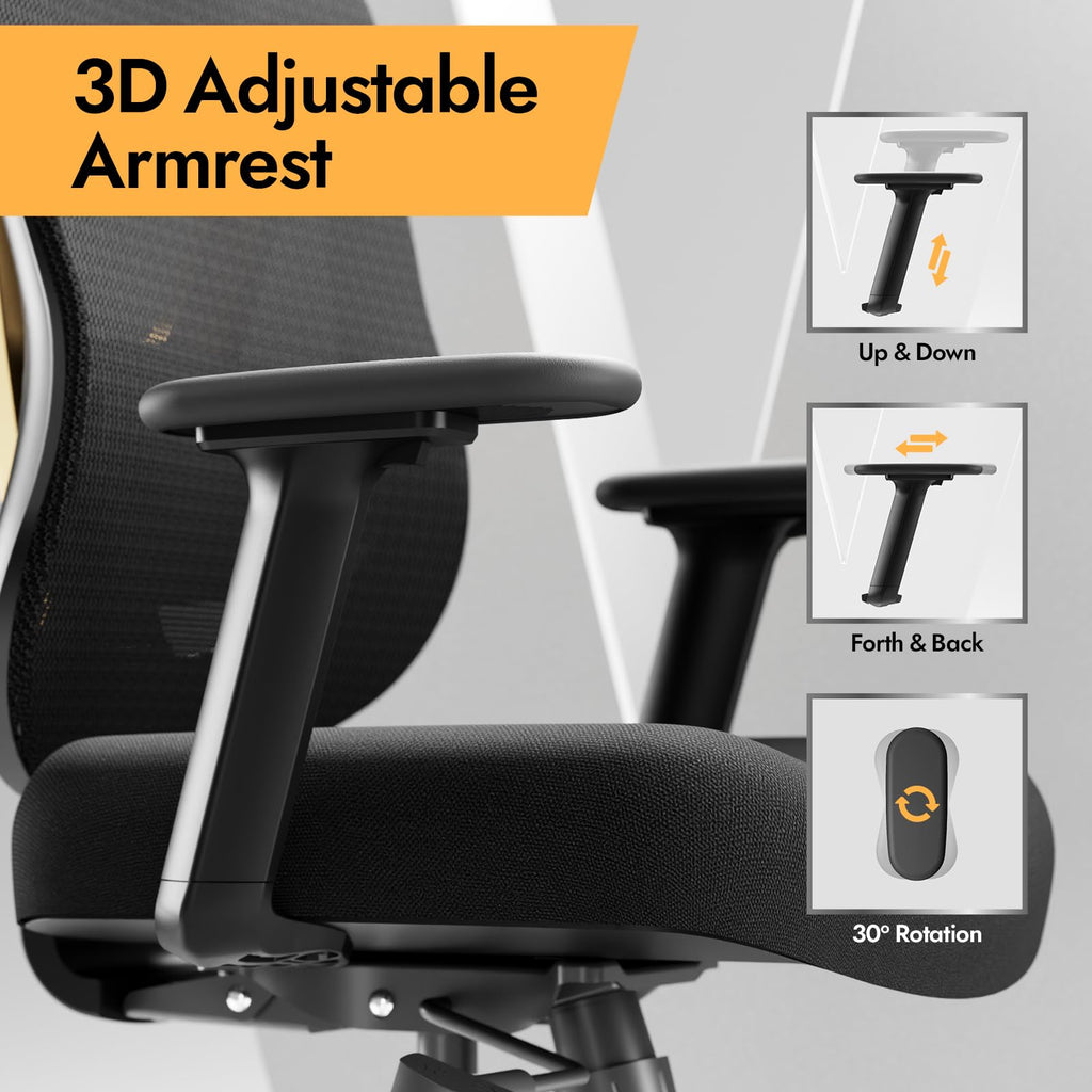 Ergonomic Mesh Office Chair - 3D Adjustable Lumbar Support & 3D Armrests, V-Shaped Back, Adjustable Desk Chair for Office & Home, Black and Gold