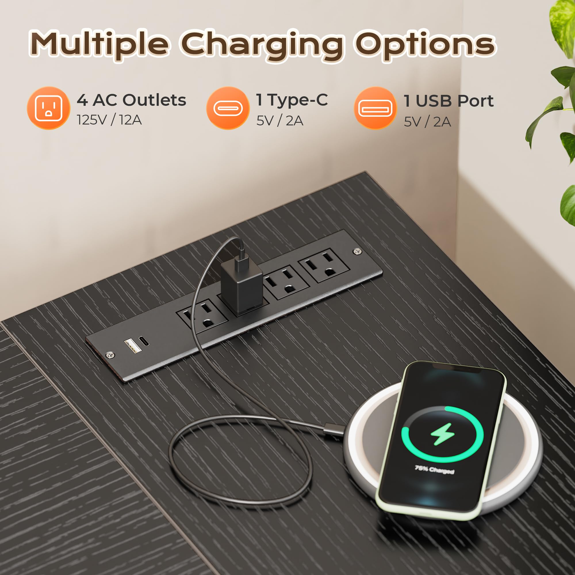 63 Inch L Shaped Desk with Power Outlets and USB-C Port, Reversible Computer Desk, Larger Office Corner Gaming Desk, 0.95 Inch Thicker Desktop, Metal Frame, for Home Office, Study, Black