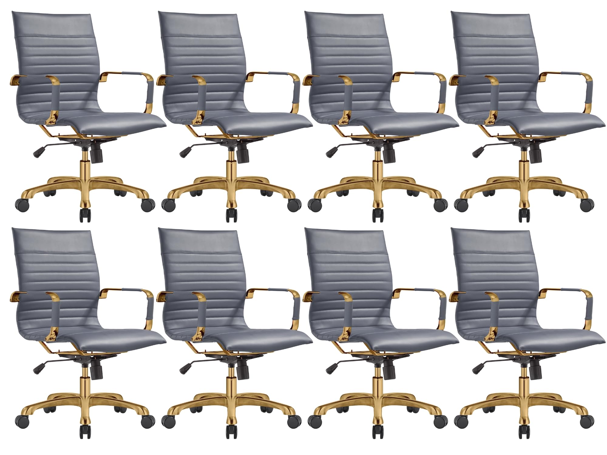 Modern Ergonomic Executive Office Chair, High-Back Leather Conference Desk Chair with Adjustable Height, Tilt Control, 360° Swivel & Gold Frame for Home Office