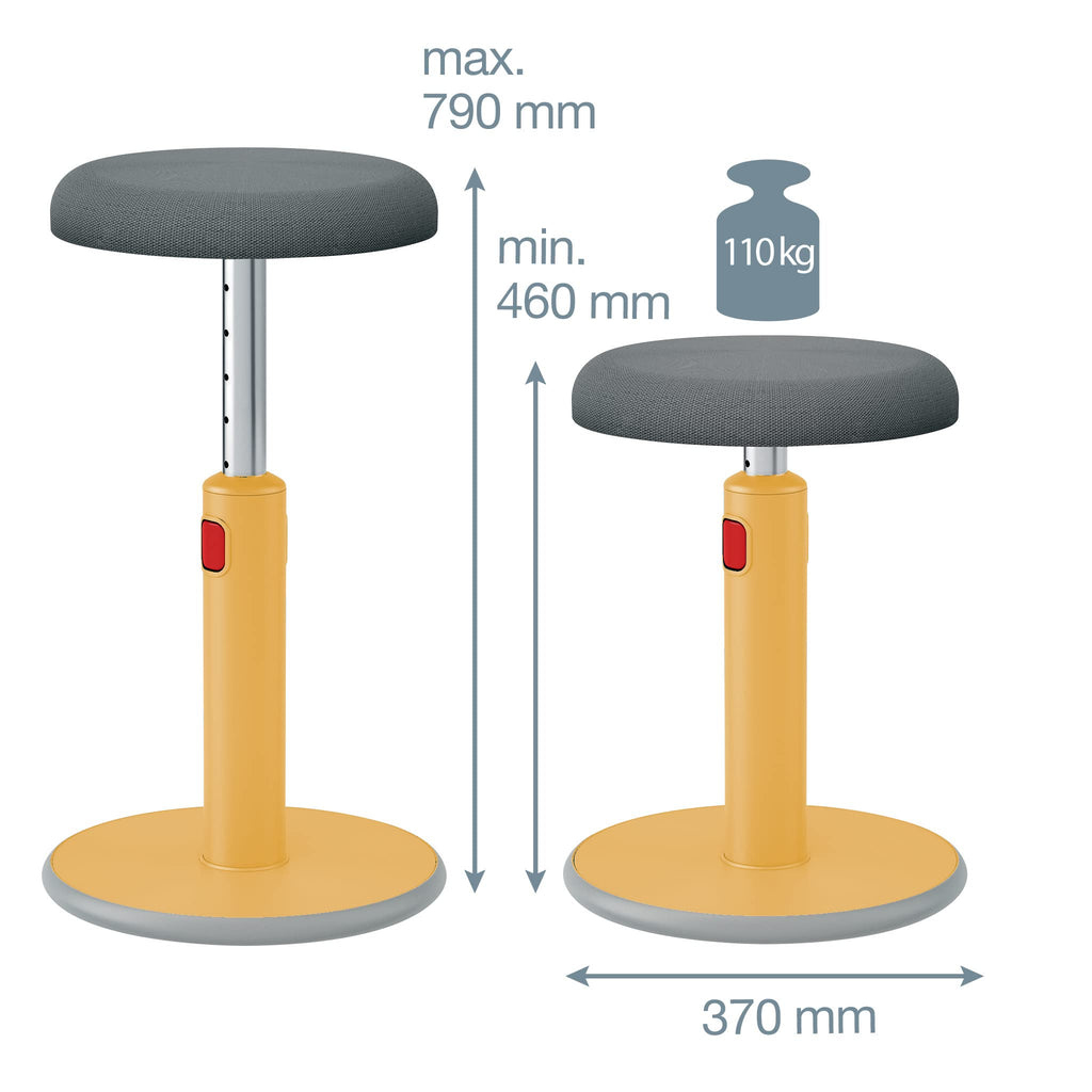 Sit Stand Stool - Ergonomic Height Adjustable 46cm to 79cm Wobble Chair, Round Swivel Office Desk Seat, Ergo Cosy Range, Warm Yellow