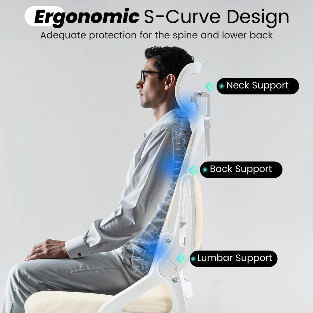 Ergonomic Office Chair, 400 LBS Computer Chairs with Adjustable Lumbar Support, Breathable Mesh Desk Chair Ergonomic with Thickened Cushion, Comfy Home Office Desk Chair (Buff Beige)