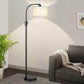Upgraded Modern Arc Dimmable Tall Standing Floor Lamp with Linen Shade, 1200 Lumens LED Bulb Included, for Living & Reading Room, Bedroom, Office & Nursery, Matte Black