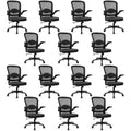 Desk Chairs with Wheels, Ergonomic Mesh Back PU Leather Seat Home Office Adjustable Lumbar Support and Height Swivel Rolling Computer Task Chair with Flip Up Arms for Conference, Black, 14PK