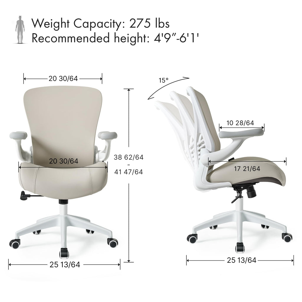 Executive Office Chair, Thick Padded PU Leather Desk Chair with Adjustable Lumbar Support and 3D Armrests, Easy-Clean for Home Office and Study Room(Pack of 1, Pale Gray)