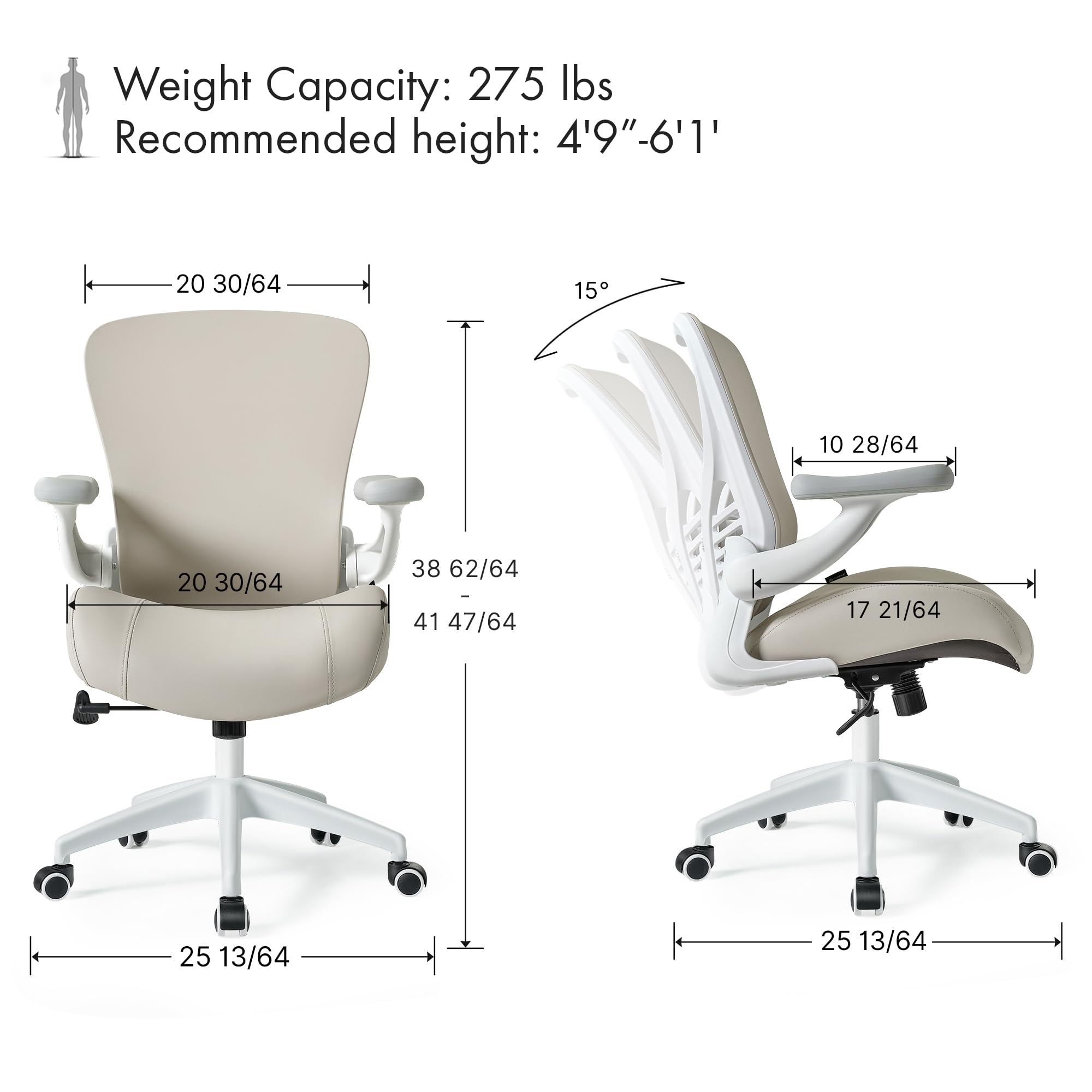 (Pack of 5, Pale Gray) Executive Office Chair, Thick Padded PU Leather Desk Chair with Adjustable Lumbar Support and 3D Armrests, Easy-Clean for Home Office and Study Room
