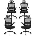 Desk Chairs with Wheels, Ergonomic Mesh Back Home Office Chair with Headrest, Adjustable Lumbar Support Swivel Rolling Computer Chairs with Flip Up Arms for Conference Meeting Room, Black, 4PK