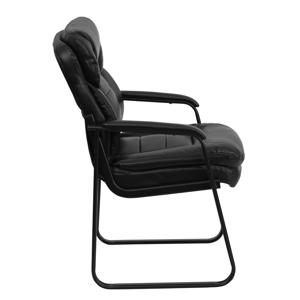 Leather Soft Executive Side Reception Chair with Padded Arms and Sled Base, Upholstered Side Chair for Living Room/Office, Black