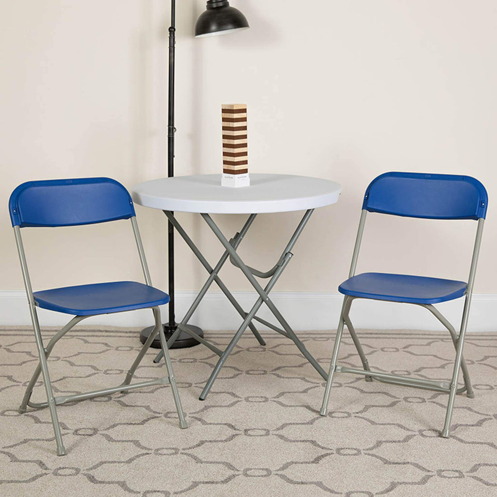 Set of 10, Hercules Series Plastic Folding Chairs for Parties and Weddings, Stackable Commercial Event Seats, Blue