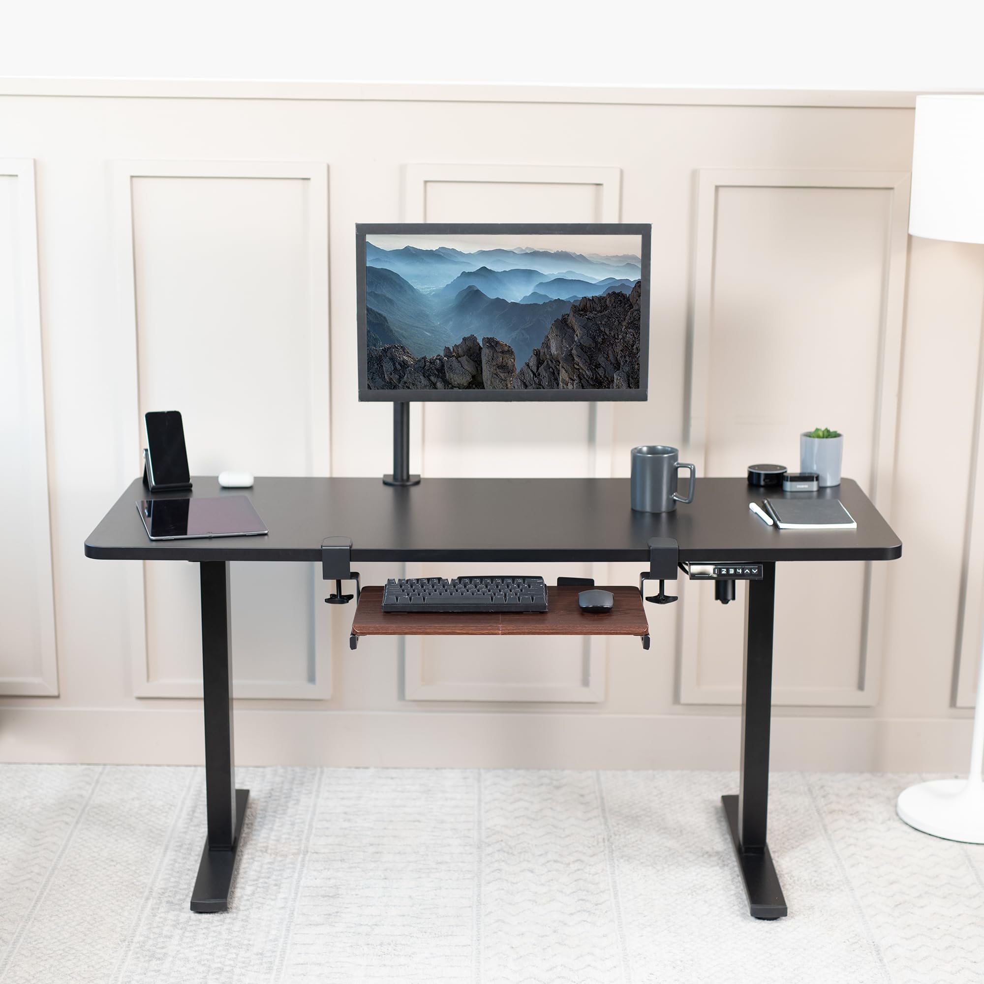 Small Keyboard Tray, Under Desk Pull Out with Extra Sturdy C Clamp Mount System, 20 (26 Including Clamps) x 11 inch Slide-Out Platform Drawer, Dark Walnut Top, Black Frame
