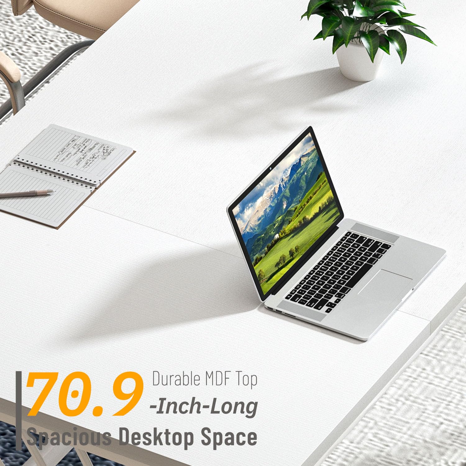 70.9" Modern Computer Desk with Z-Shaped Legs, Industrial Executive Home Office Desk for 2 Person, Large Writing Study Table for Bedroom, Gaming Workstation, White