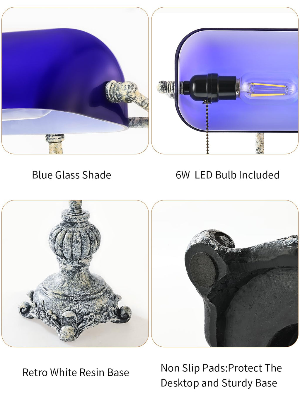 Retro Blue Glass Bankers Desk Lamp,LED Bulb Included