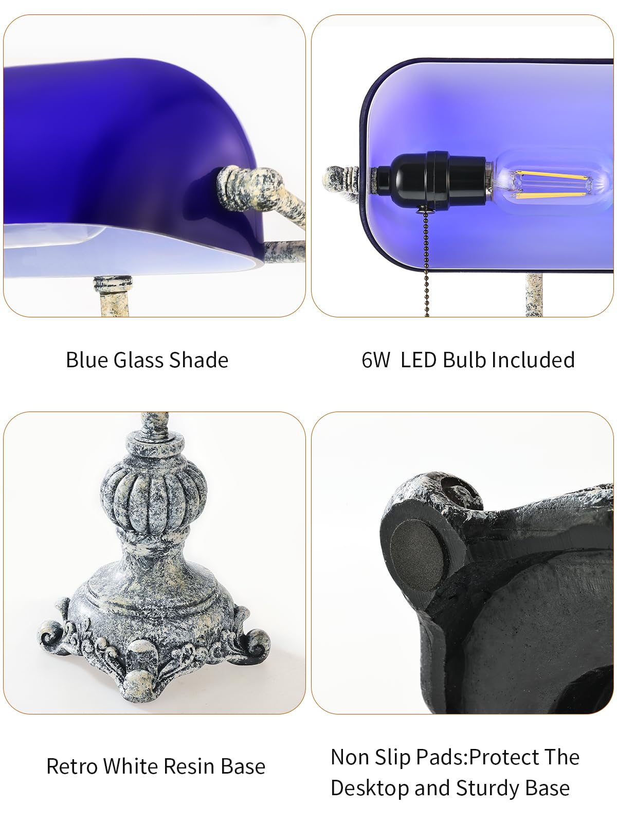 Retro Blue Glass Bankers Desk Lamp,LED Bulb Included
