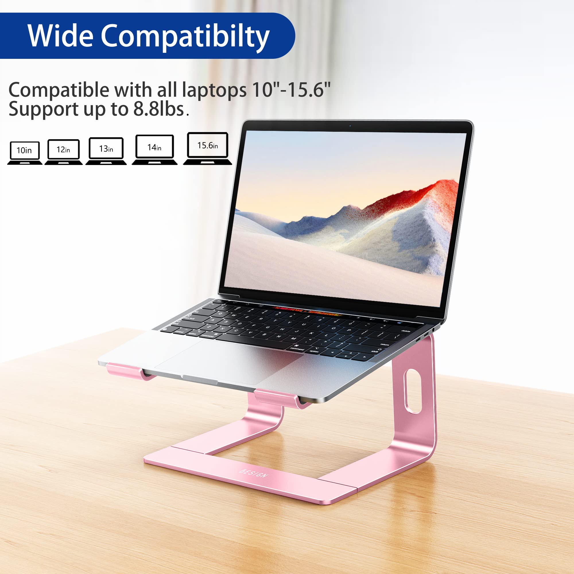 Aluminum Laptop Stand, Ergonomic Detachable Computer Stand, Notebook Riser, Laptop Mount Compatible with Air, Pro, Dell, HP, Lenovo More 10-15.6" Laptops, Pink