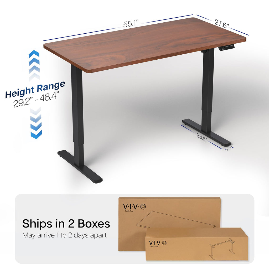 Electric 55 x 28 in Standing Desk, Memory Height Adjustment, 1B Series, Holds 220 lbs, One-Piece Dark Walnut Top, Black Frame