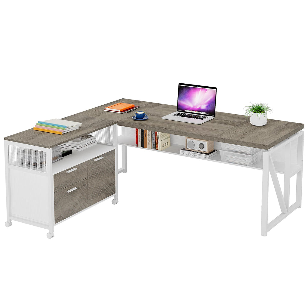 63" Executive Computer Desk and lateral File Cabinet, 2 Piece Home Office Furniture with Drawers for Hanging File, Doors with Locks (Dark Oak, 63-inches)