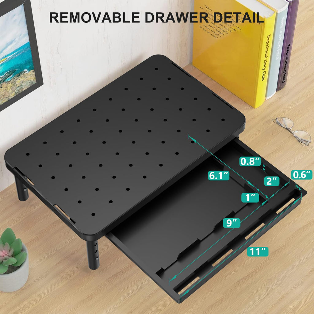 Computer Monitor Stand with Storage, Desk Monitor Riser 3 Height Adjustable, Laptop Riser with Airflow Vents, Desk Organizer for Computer, Laptop, Printer (PTT002-B), 1 Pack, Black