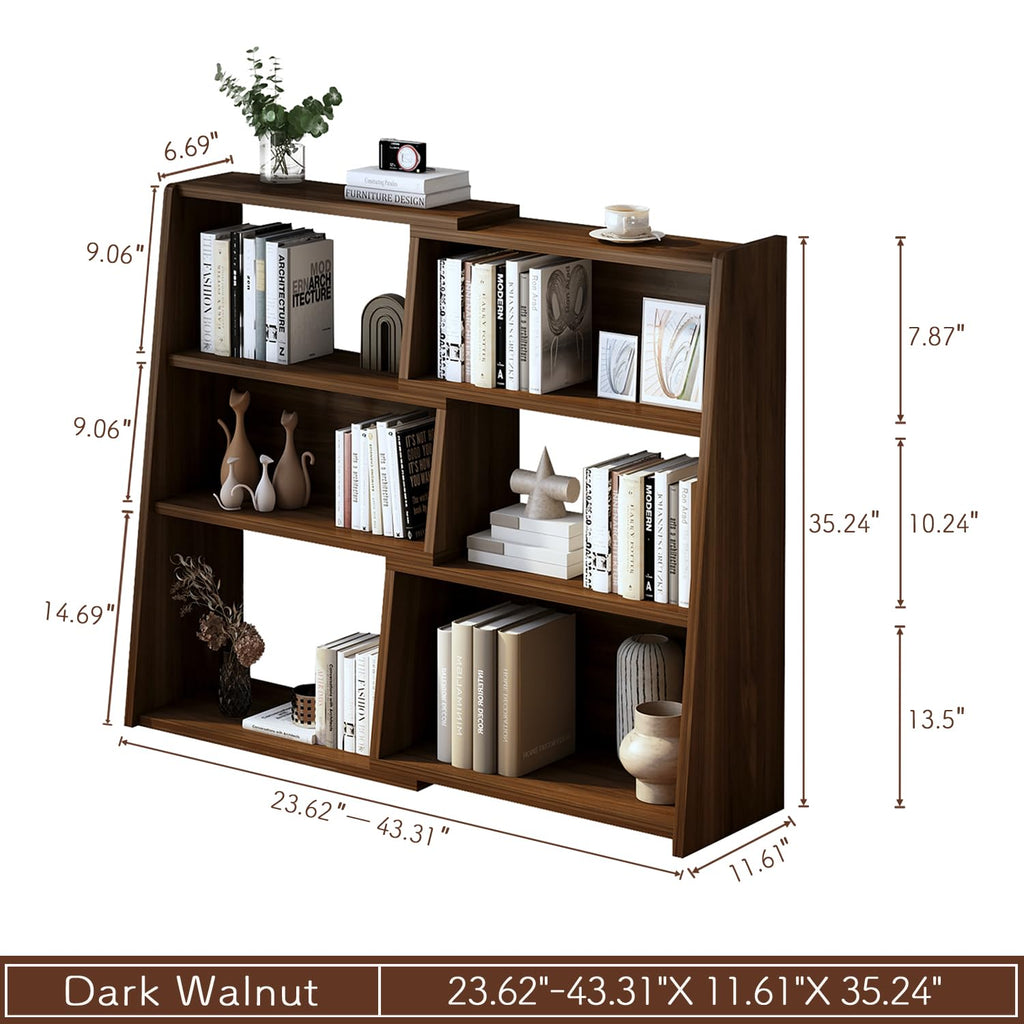 Wooden Extendable Shelf Bookcase, 3-Tier Low Bookshelf, Walnut, small