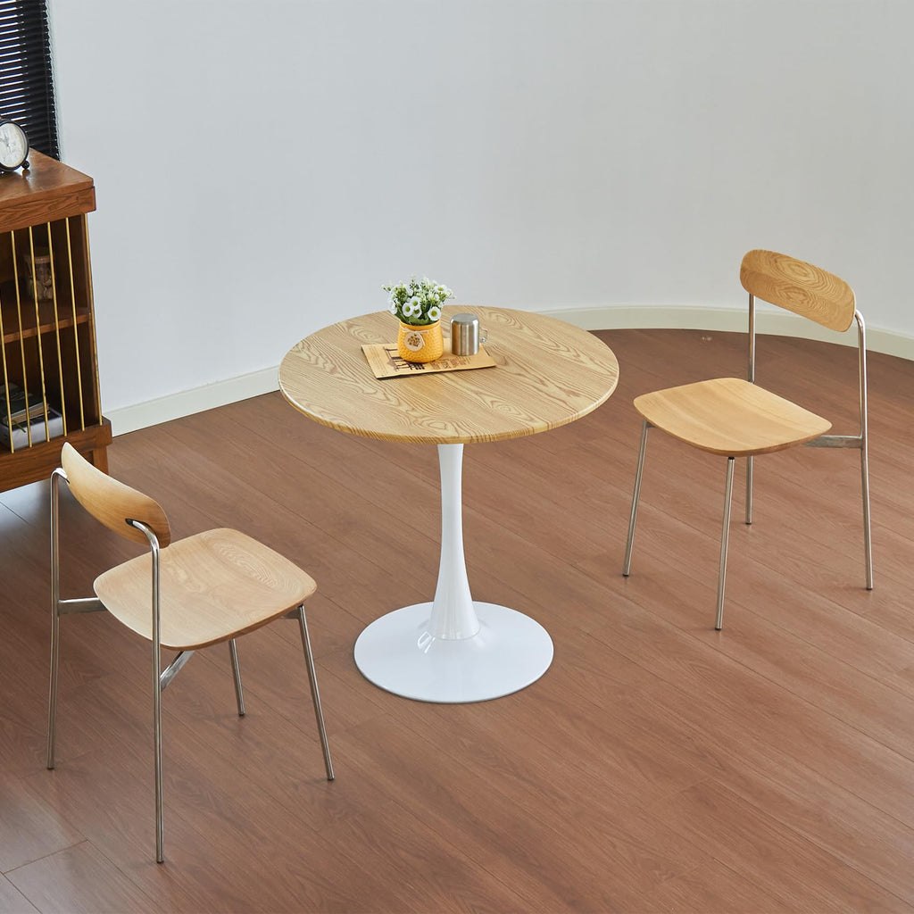 Hansweld Round Dining Table, 24" Circle Tulip Table with Thickened Tabletop & Metal Pedestal, Mid Century Modern Bistro Table for Kitchen, Small Places, Living Room, Cafe (Light Brown)