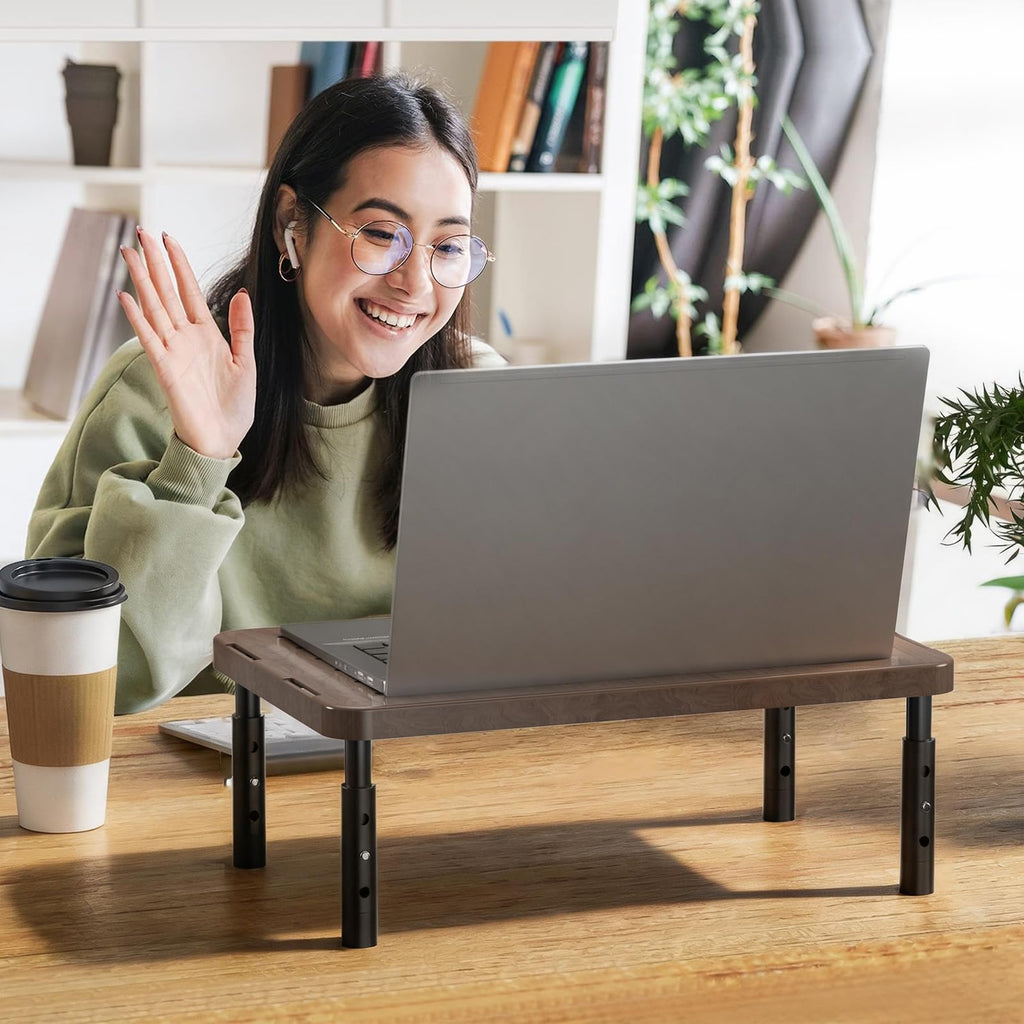 Plastic Computer Monitor Stand with Storage, Desk Monitor Riser 3 Height Adjustable, Laptop Riser with Airflow Vents, Desk Organizer for Computer, Laptop, Printer (PTT002-C), 1 Pack, Brown