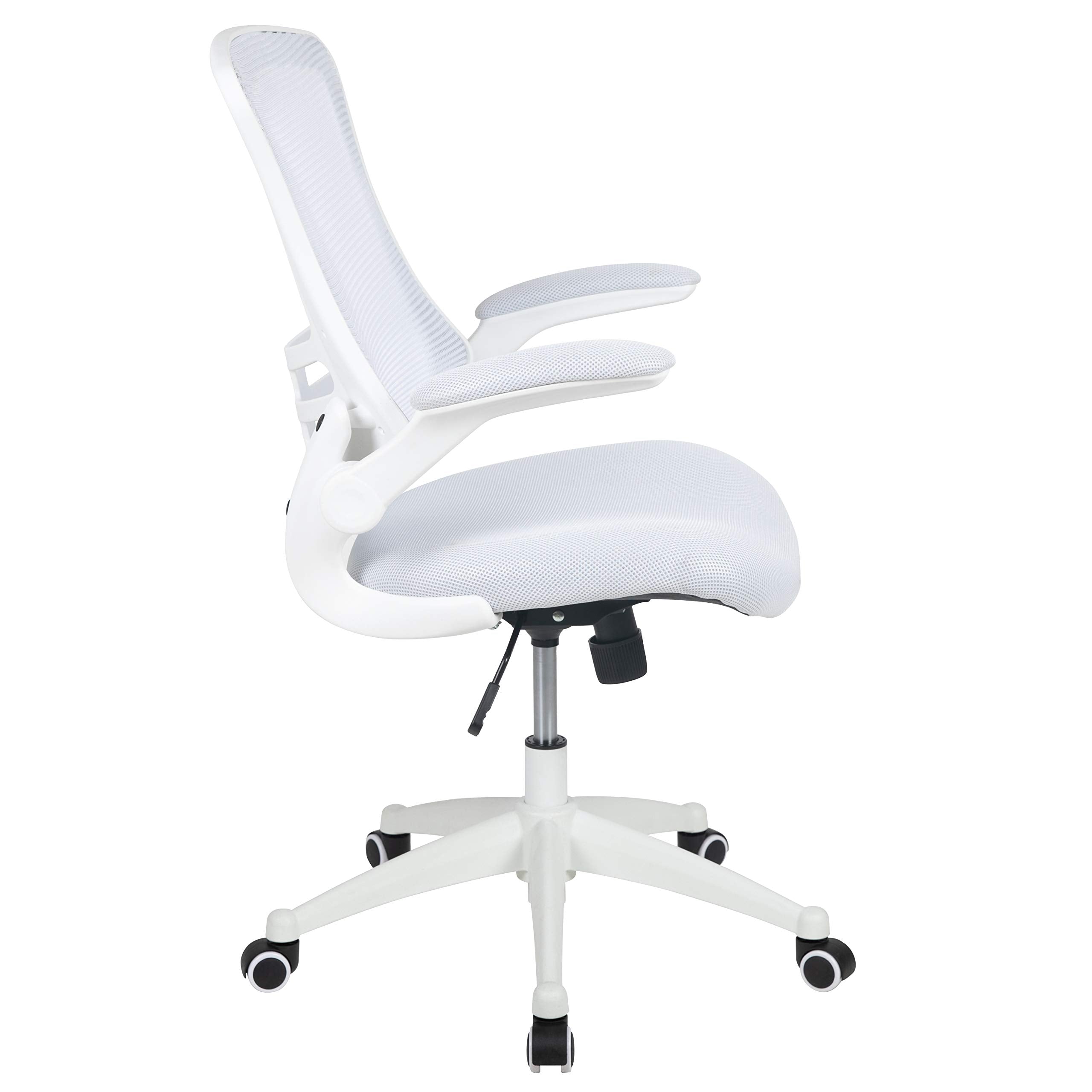 Mid-Back Swivel Office Chair with Adjustable Lumbar Support and Seat Height, Ergonomic Mesh Desk Chair with Flip-Up Armrests, White