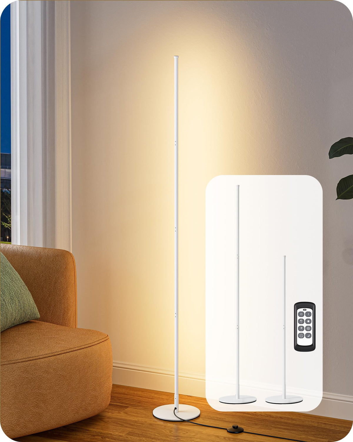 59.8" Corner Lamp with Remote & 3 Height Settings, Dimmable & 3CCT