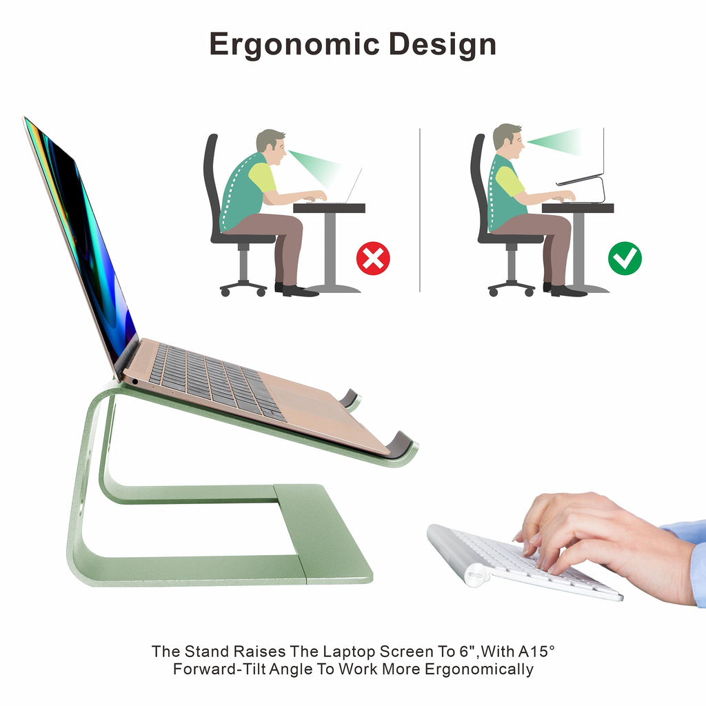 Ergonomic Aluminum Laptop Mount - Adjustable Computer Stand for MacBook Pro/Air HP Lenovo Samsung Dell - Fits 10-17.3" Laptops (Apple Green)