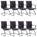 Office Desk Chair No Wheels Set of 8 PU Leather Computer Chairs Mid Back Guest Chairs for School Reception Conference Waiting Room, Vintage Charcoal