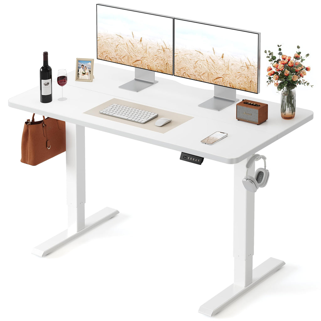 48 x 24 Inchs Electric Standing Desk, Height Adjustable, Sit Stand Up, Computer Office Desk with Splice Board, White Frame/White Top