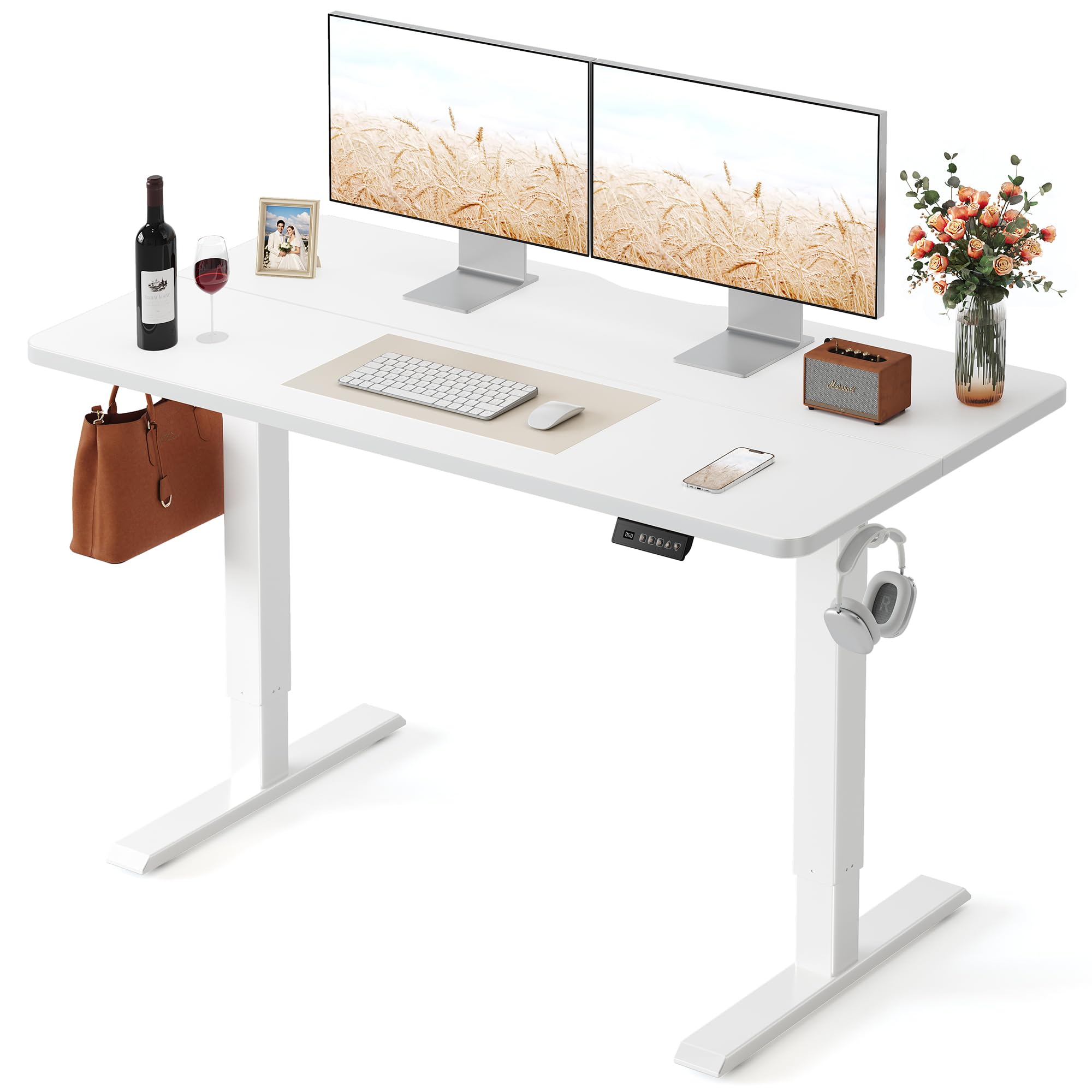 48 x 24 Inchs Electric Standing Desk, Height Adjustable, Sit Stand Up, Computer Office Desk with Splice Board, White Frame/White Top