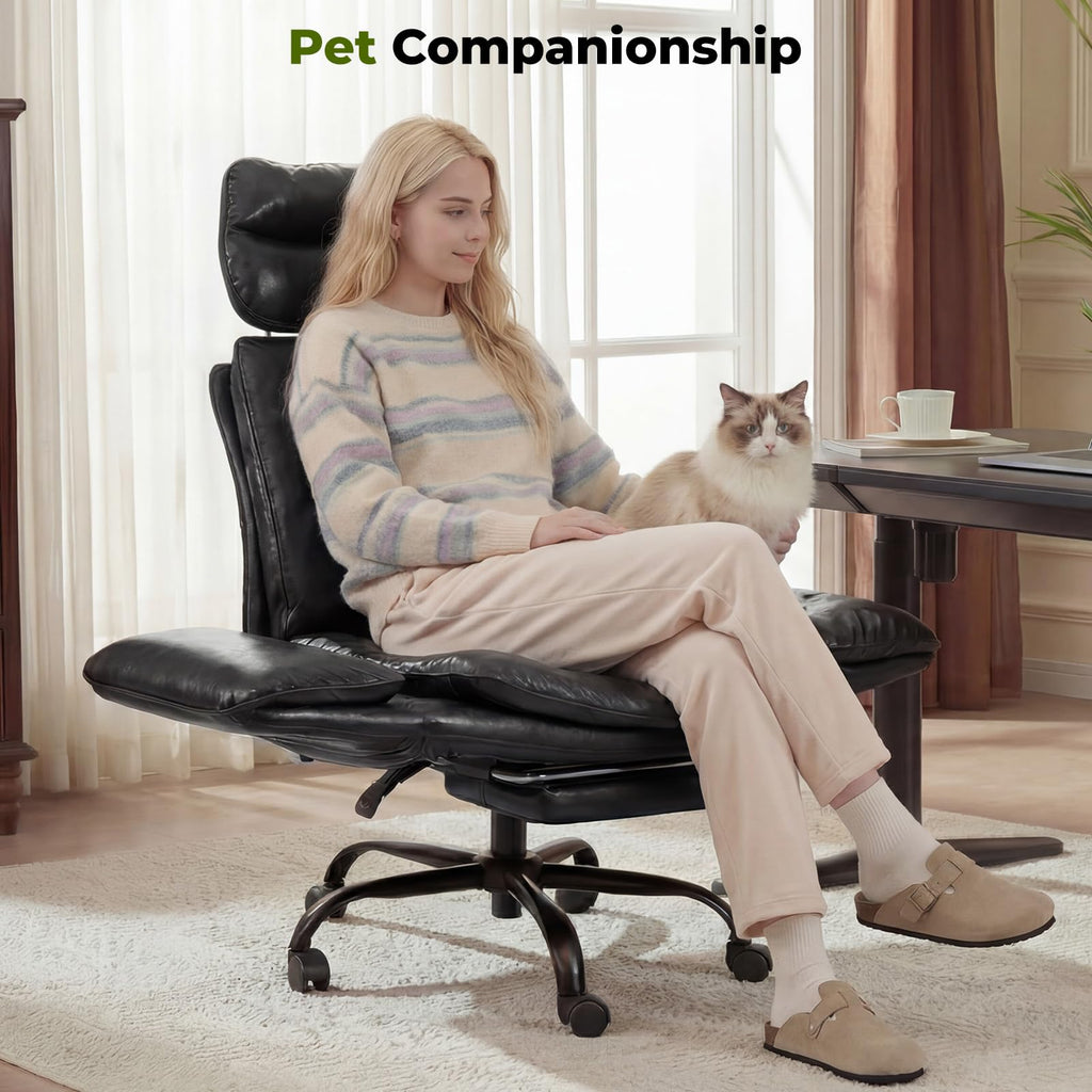 Criss Cross Office Chair with Armrests & Wheels, Comfy Big and Tall Chair, Ergonomic Executive Gaming Computer Chairs with Foot Rest, PU Leather Wide Seat Reclining Desk Chair, Black