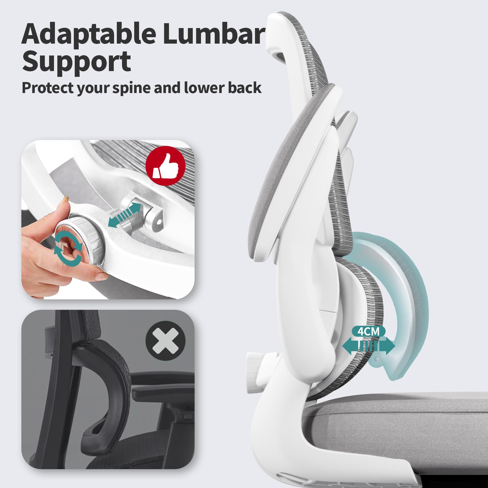 Office Chair - Ergonomic Desk Chair with Adjustable Lumbar Support, Mesh Computer Chair, Executive Chairs for Home Office Comfortable Lumbar Support (Ash Gray)