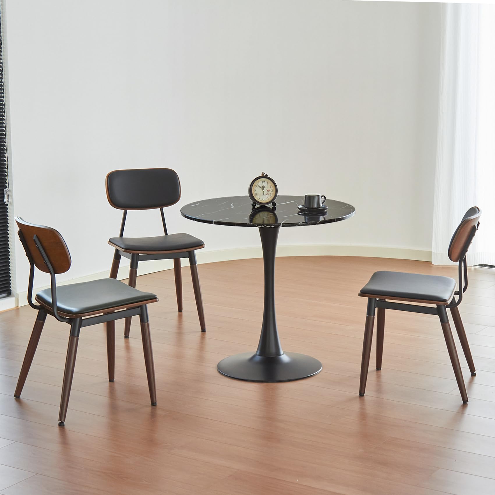 Hansweld Round Dining Table, 24" Circle Tulip Table with Thickened Tabletop & Metal Pedestal, Mid Century Modern Bistro Table for Kitchen, Small Places, Living Room, Cafe (Marble Pattern Black)