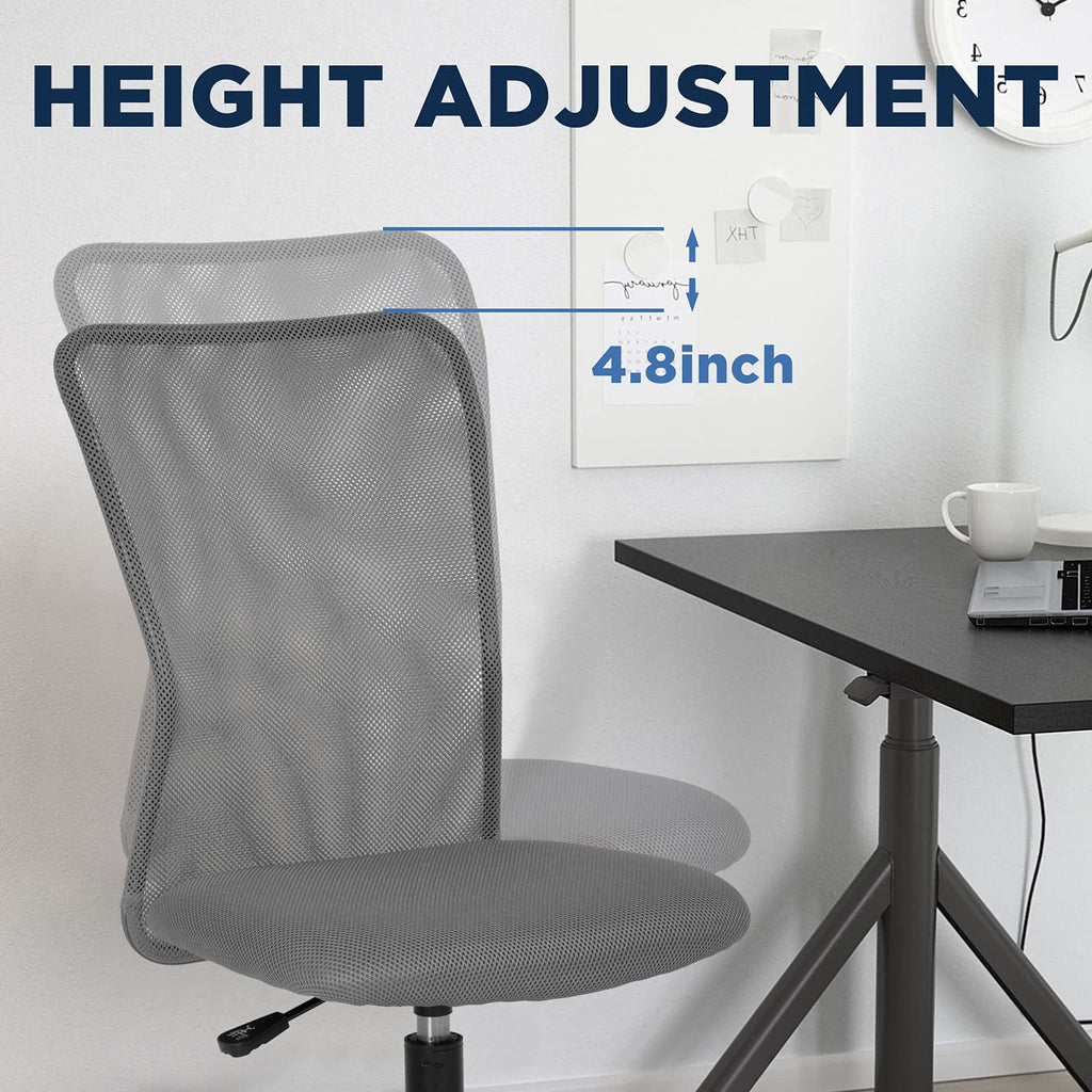Office Chair Mid Back Mesh Desk Chair Armless Computer Ergonomic Task Rolling Swivel Chair Back Support Adjustable Modern with Lumbar Support,Grey