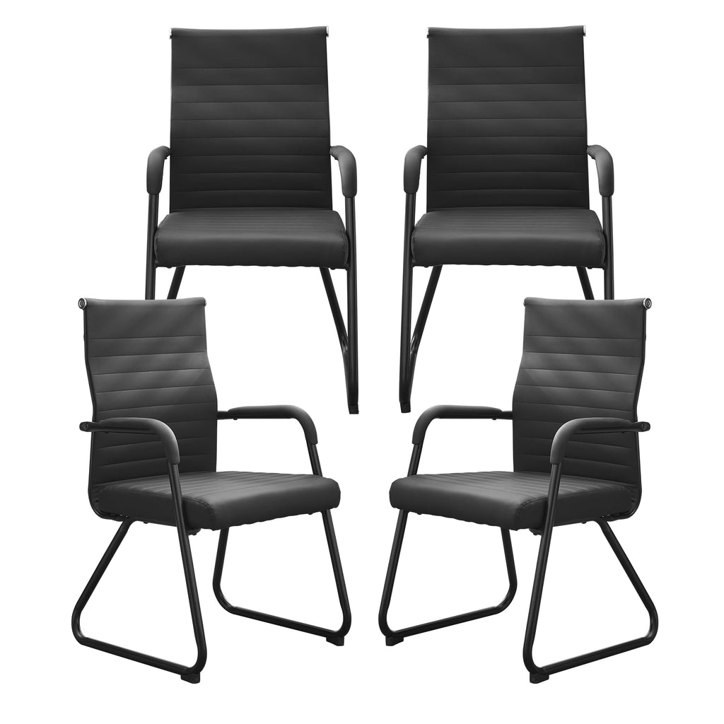 Office Chairs Set of 4, Modern Leather Reception Chairs with Mid Back & Sled Base, No-Wheel Desk Chairs for Waiting Room & Conference Room