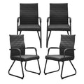 Office Chairs Set of 4, Modern Leather Reception Chairs with Mid Back & Sled Base, No-Wheel Desk Chairs for Waiting Room & Conference Room