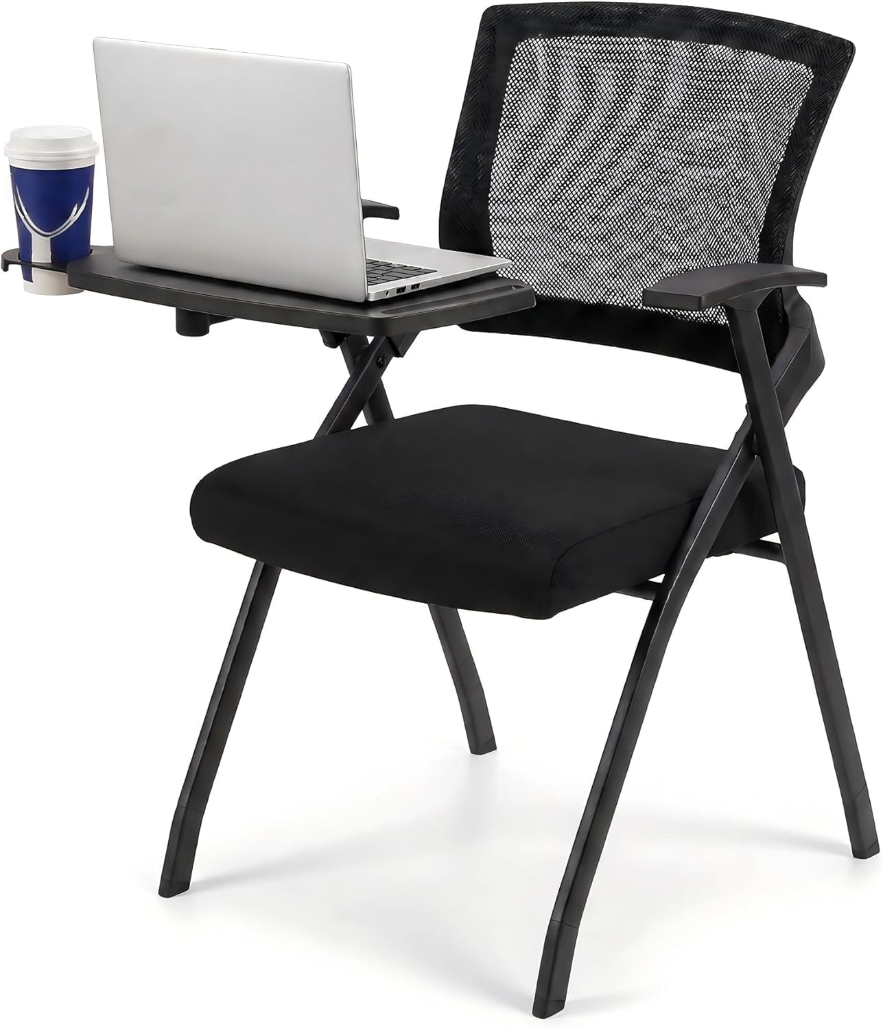 50 pk, Folding Training Chairs with Desk Attached, Mobile Office Meeting Chair with Writing Tablet and Cup Holder, Space-Saving Nesting Conference Chair for Classroom, Seminar