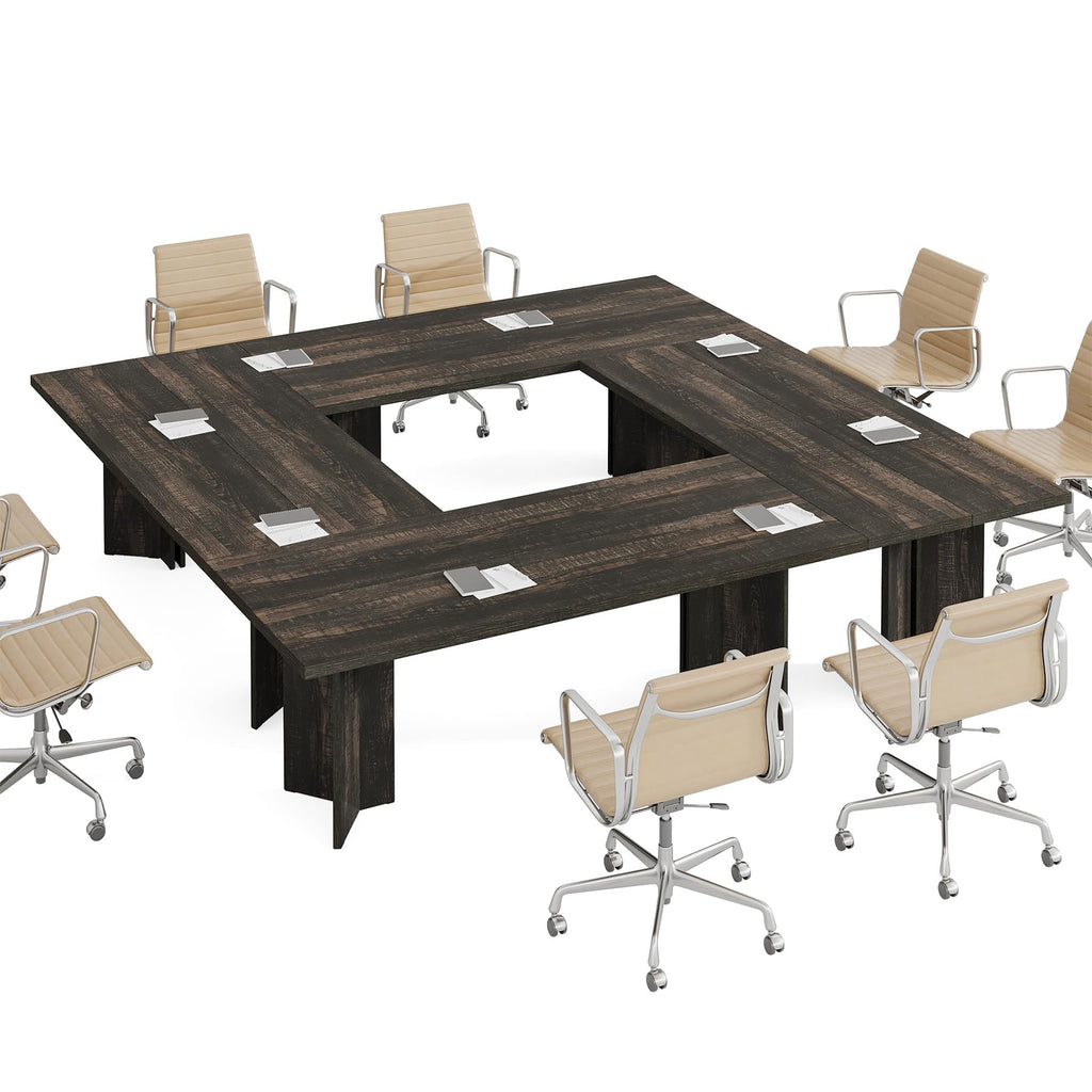 10.5FT Conference Table, Large Rectangle Meeting Seminar Table for 12-14 Person, Long Wooden Business Tables (Set of 4, Dark Gray)