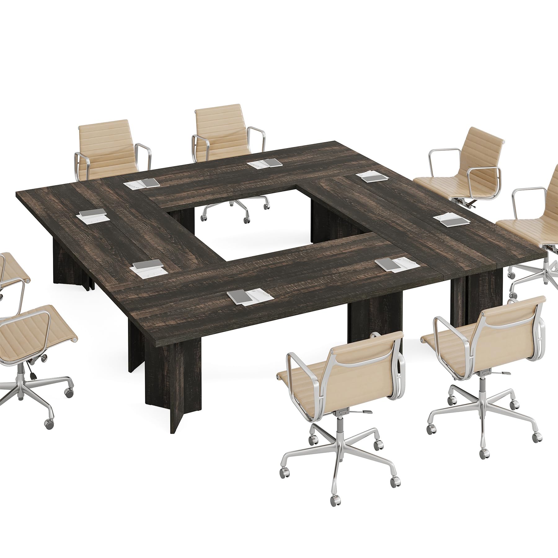 10.5FT Conference Table, Large Rectangle Meeting Seminar Table for 12-14 Person, Long Wooden Business Tables (Set of 4, Dark Gray)
