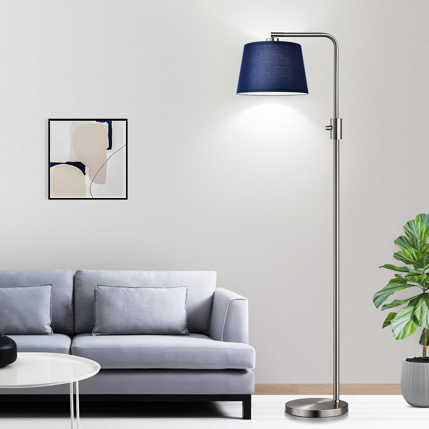 Floor Lamp, 1000 Lumens LED Edison Bulb Included, Brushed Nickel Arc Standing Tall Floor Lamp with Blue Shade for Living Room Bedroom Office Dining Room