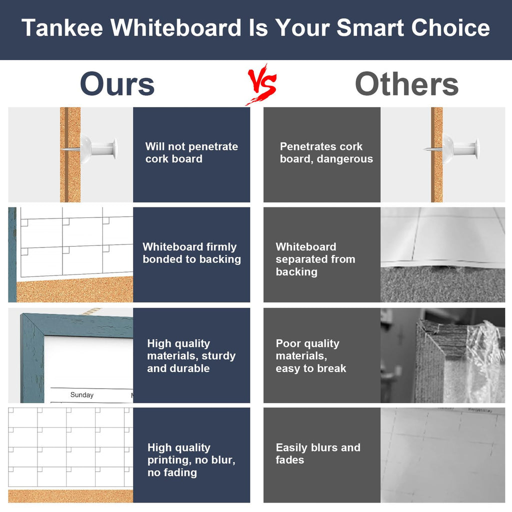 Whiteboard Calendar & Corkboard for Wall, 17x13 Inches Dry Erase Monthly Calendar with Wood Framed, Magnetic White Board Cork Board Combo, Bulletin Board for Home Office Kitchen Memo Planner