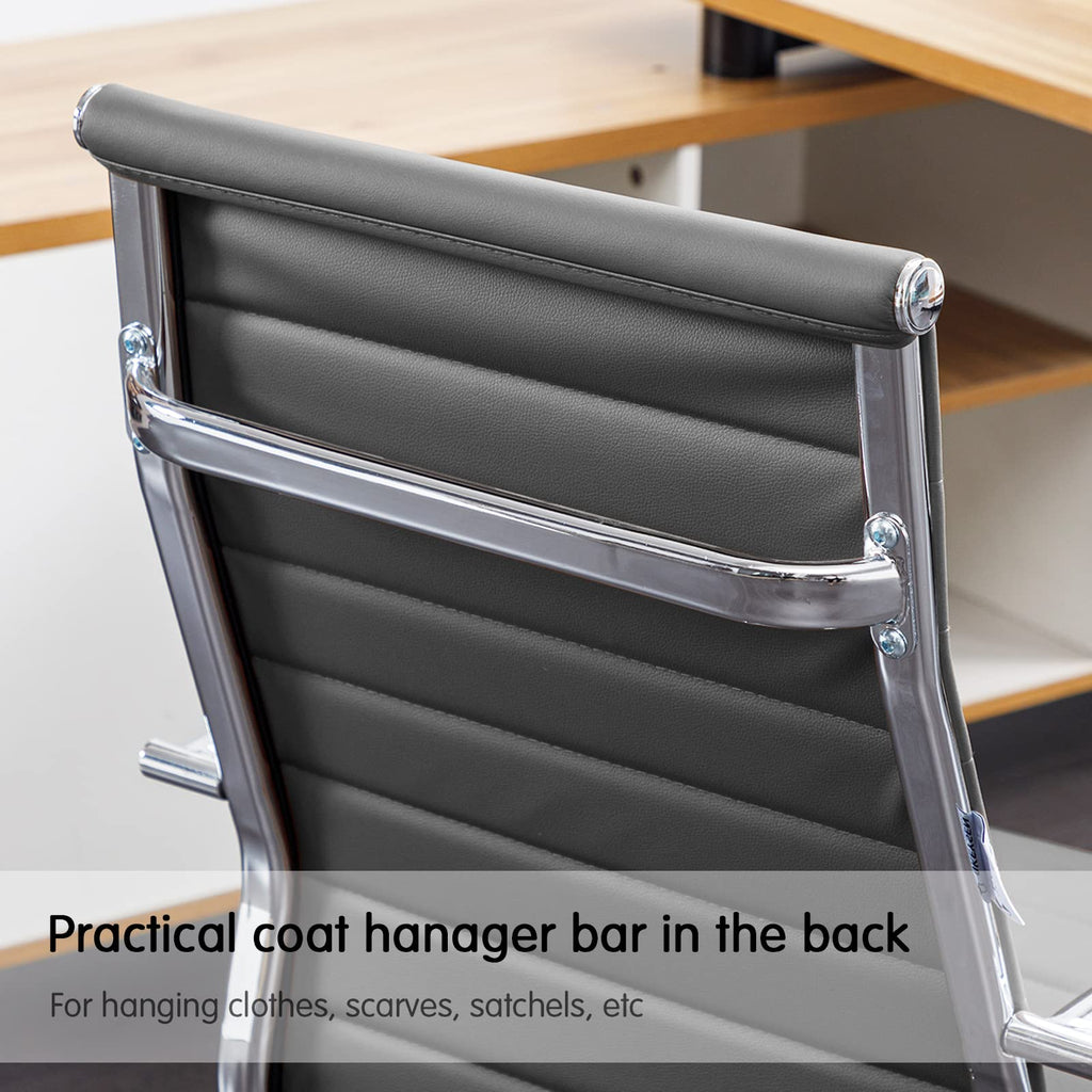 Office Chair Ribbed, Modern Leather Conference Waiting Room Chairs,Ergonomic Office Desk Chair, High Back Executive Computer Chair, Adjustable Swivel Chair with Arms (Gray)